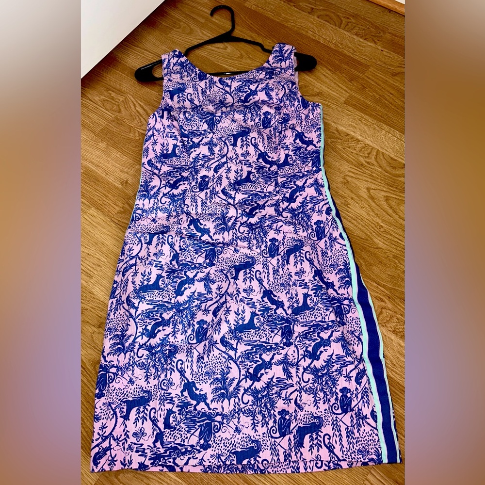 Lilly Pulitzer Mila Shift Dress Pink and Purple Monkeys with Side Stripes Size 6